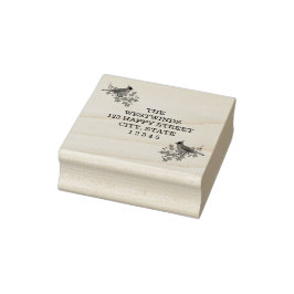 Kardinaler och Holly Returadress Wood Art Frimärke Stämpel