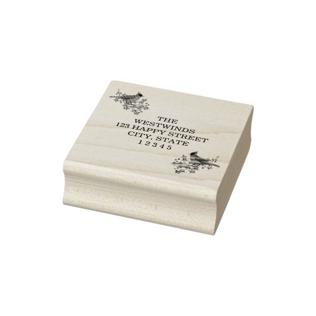 Kardinaler och Holly Returadress Wood Art Frimärke Stämpel (Stämpel)