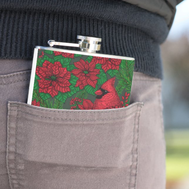 Kardinaler och poinsettia för jul fickplunta (In Situ)