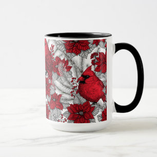 Kardinaler och poinsettia i rött och vitt mugg