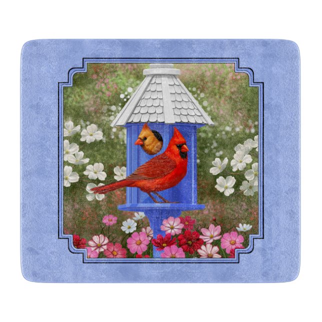 Kardinaler och Round Birdhouse Blue (Framsidan)