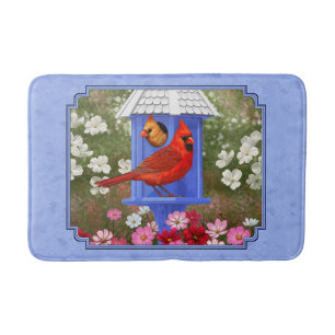 Kardinaler och Round Birdhouse Blue Badrumsmatta