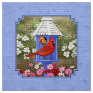 Kardinaler och Round Birdhouse Blue Tyg