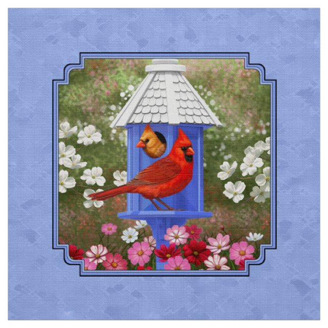 Kardinaler och Round Birdhouse Blue Tyg (Provkarta)