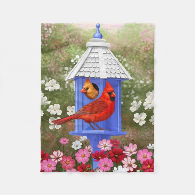Kardinaler och Round Birdhouse Fleecefilt (Framsidan)
