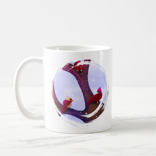 Kardinaler Sittande På Ett Träd Holidaymugg Kaffemugg (Vänster)