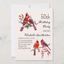 Kardinaler Snö Winter Birds 50:e födelsedagen Inbjudningar
