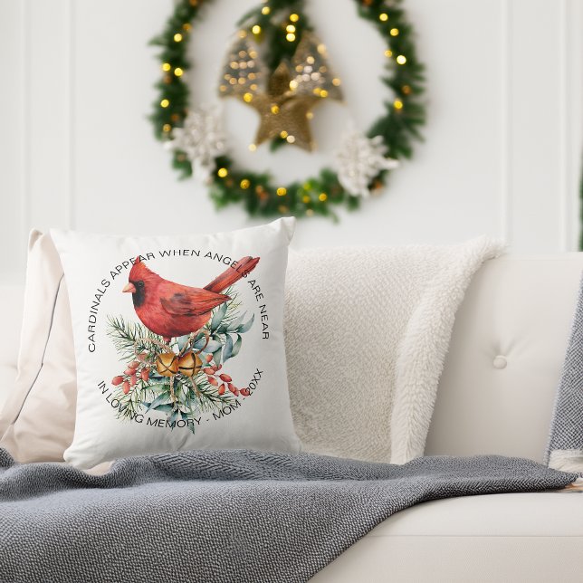 Kardinaler visar sympati för julgrönska kudde (Cardinals Appear Sympathy Holiday Greenery Throw Pillow)