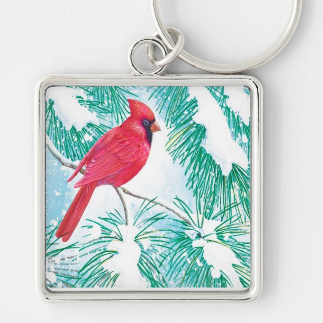Kardinalerna Fyrkantig Silverfärgad Nyckelring (Framsidan)