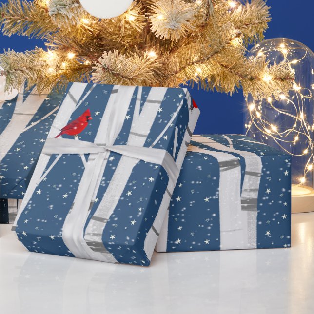 Kardinalerna och Snowy Uggla på Birch Presentpapper (Helgdagar)