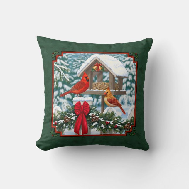Kardinalers julfest grön kudde (Framsida)