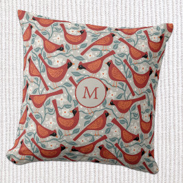 Kardinalfågel Amerikansk Cornelblomma Monogram Kudde