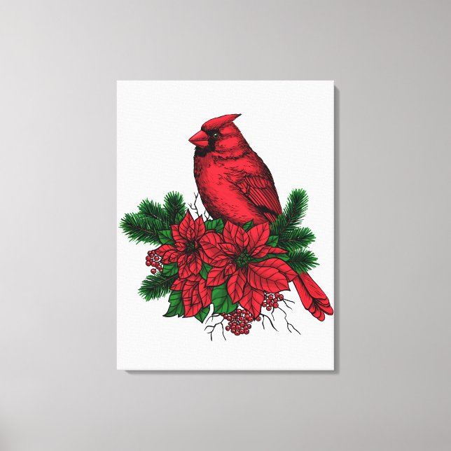 Kardinalfågel, julillustration canvastryck (Framsida)