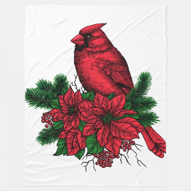 Kardinalfågel, julillustration fleecefilt (Framsidan)