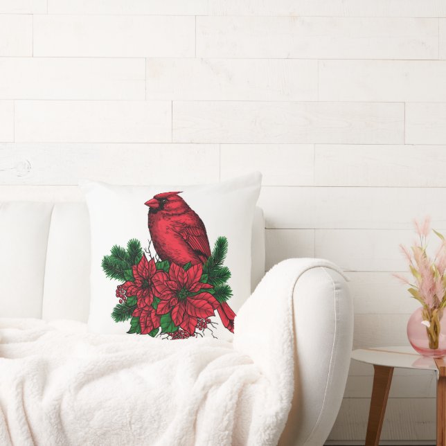 Kardinalfågel, julillustration kudde (Soffa)