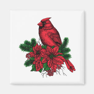 Kardinalfågel, julillustration magnet
