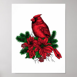 Kardinalfågel, julillustration poster