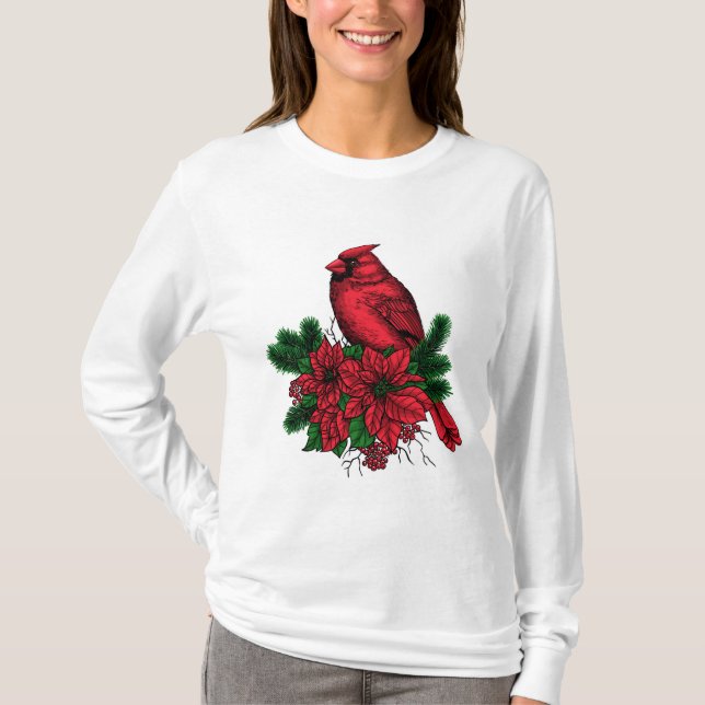Kardinalfågel, julillustration t shirt (Framsida)