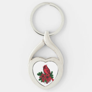 Kardinalfågel, julillustration twisted heart silverfärgad nyckelring