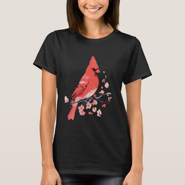 Kardinalfågel. Naturens ruby. Skönhet i rött. T Shirt (Framsida)