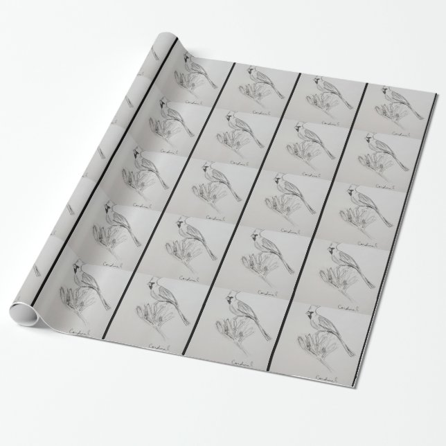 Kardinalfågel ritning presentpapper (Utrullad)