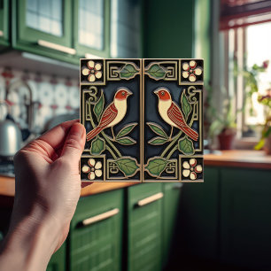 Kardinalfågelblommor Art Deco Nouveau Wall Decor Kakelplatta