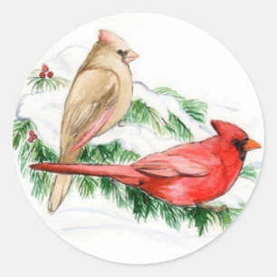 Kardinalfåglar Art Sticker Runt Klistermärke