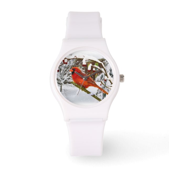 Kardinalfåglar i Snö Armbandsur (Framsida)