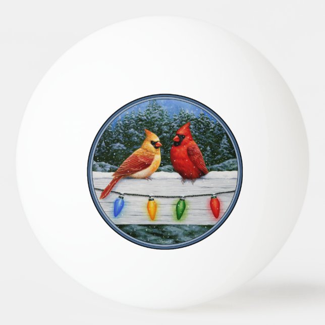 Kardinalfåglar och Ljus vid jul Pingisboll (Framsidan)