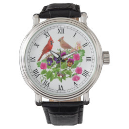 Kardinalfåglar på Garden Flowers Watch Armbandsur