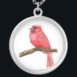 Kardinalfåglars vattenfärg silverpläterat halsband<br><div class="desc">illustration av en kardinalfågel på en gren som är målad med vattenfärger. Här kan du se målning processaa: http://bit.ly/2zCeRZe</div>