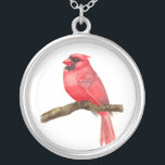 Kardinalfåglars vattenfärg silverpläterat halsband<br><div class="desc">illustration av en kardinalfågel på en gren som är målad med vattenfärger. Här kan du se målning processaa: http://bit.ly/2zCeRZe</div>