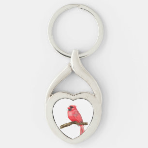 Kardinalfåglars vattenfärg twisted heart silverfärgad nyckelring
