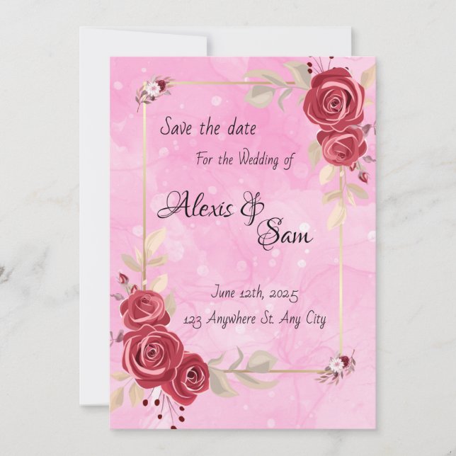 Kardinalfärgs tema med rosa inbjudningar (Framsida)