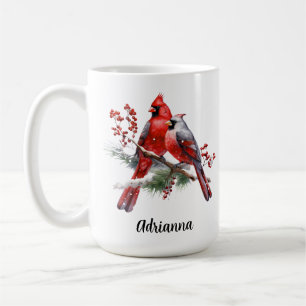 Kardinalpar Röda Fåglar Natur Kaffemugg