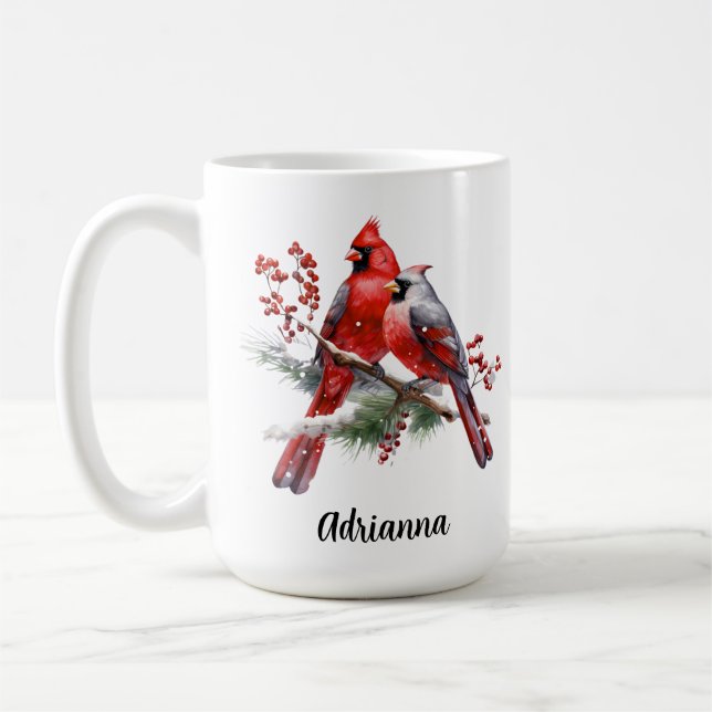 Kardinalpar Röda Fåglar Natur Kaffemugg (Vänster)