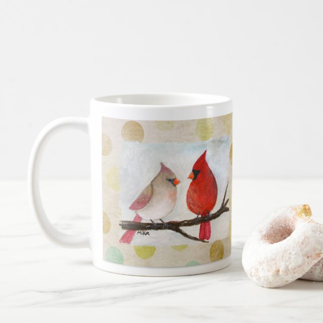 Kardinalpar Vinterfåglar Konst Julpresent  Kaffemugg (Med munk)