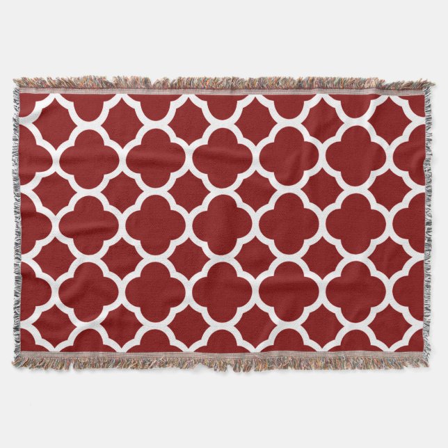 Kardinalröd Auburn och vit quatrefoil-mönster Mysfilt (Framsidan)