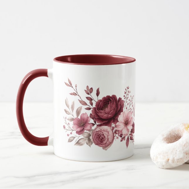 Kardinalröd Blommig Botanica Mugg (Med munk)