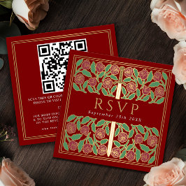 Kardinalröd Blommig Royal Bröllop RSVP QR-kod Tilläggskort