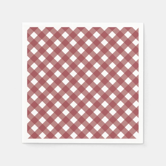 Kardinalröd Gingham Mönstertryck Papper Servetter (Framsidan)