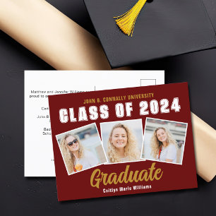 Kardinalröd Guld Vit Fotokollage 2025 Examen Meddelande Vykort