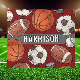 Kardinalröd Multi Sport Anpassad Namn Monogram Fleecefilt
