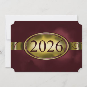 Kardinalröd och guld blommig knapp 2026-kort inbjudningar