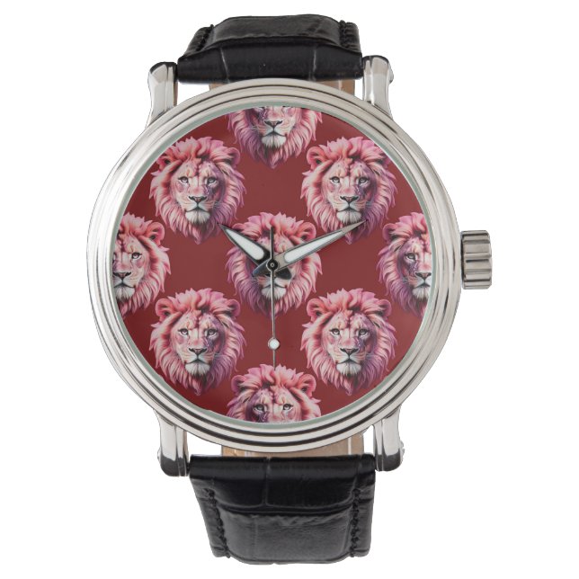 Kardinalröd Rosa Lejonhuvud Design  Armbandsur (Framsida)