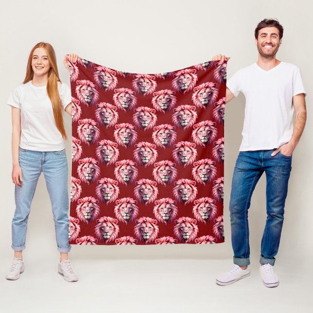 Kardinalröd Rosa Lejonhuvud Design  Fleecefilt (Skapare uppladdad)