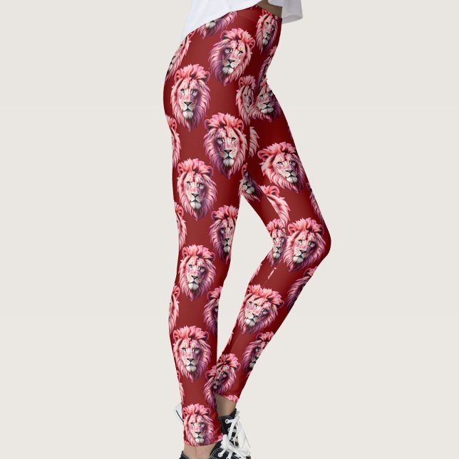 Kardinalröd Rosa Lejonhuvud Design Leggings (Skapare uppladdad)