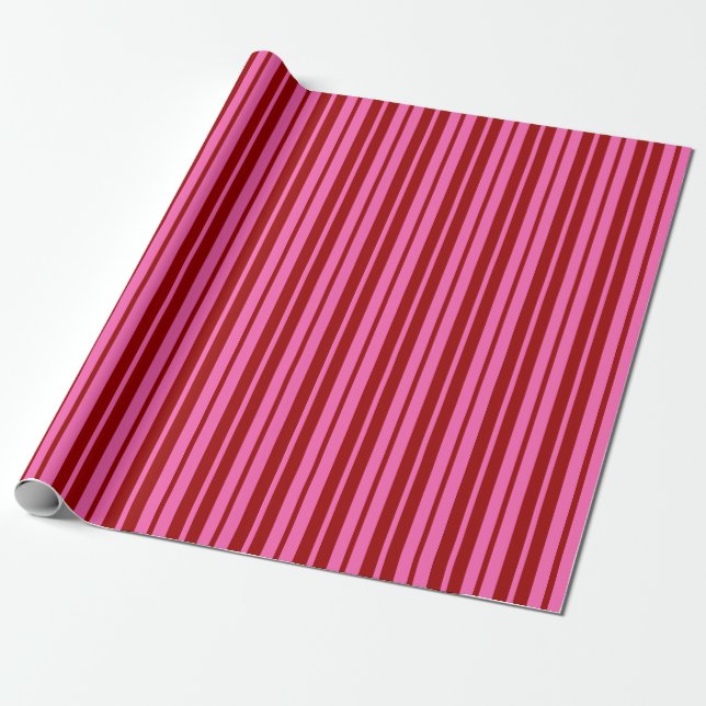 Kardinalröd Rosa Randig Design Presentpapper (Utrullad)