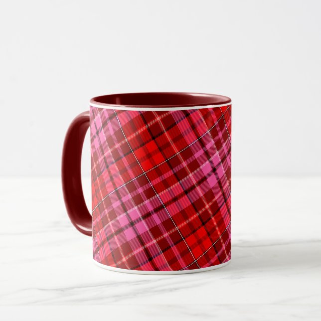 Kardinalröd rosa rutig tartan-design  mugg (Framsida vänster)