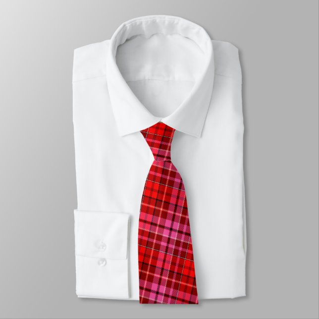 Kardinalröd rosa rutig tartan-design  slips (Bunden)